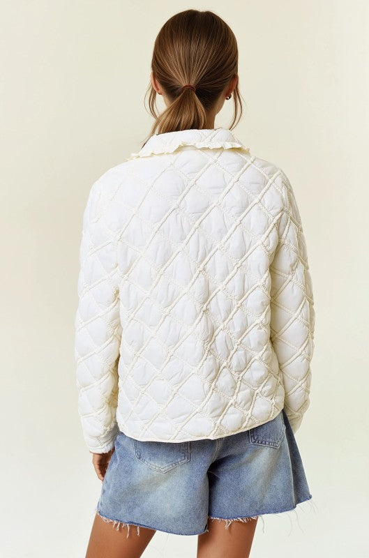 Ivory Quilted Button-down Jacket