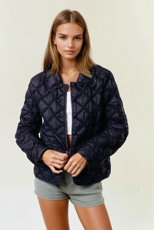 Black Quilted Button-down Jacket
