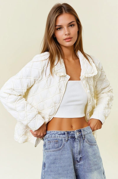 Ivory Quilted Button-down Jacket