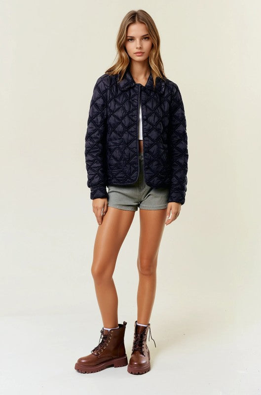 Black Quilted Button-down Jacket