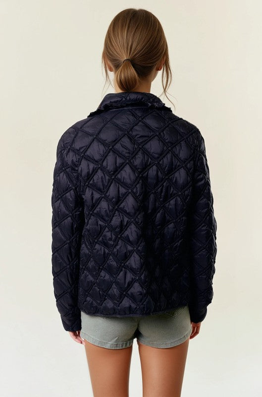 Black Quilted Button-down Jacket