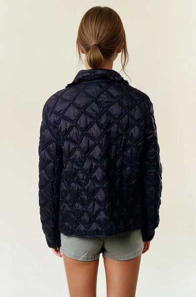 Black Quilted Button-down Jacket