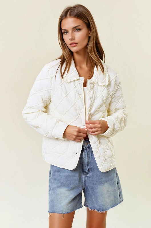 Ivory Quilted Button-down Jacket