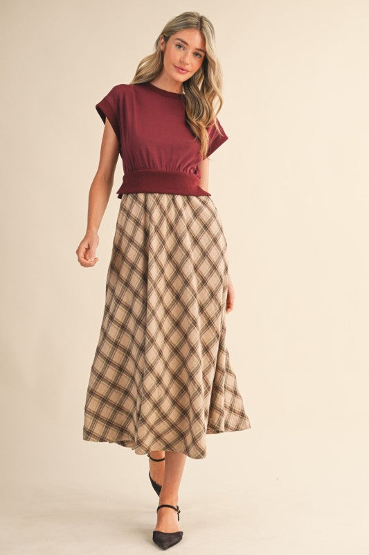 Taupe Plaid Midi Dress