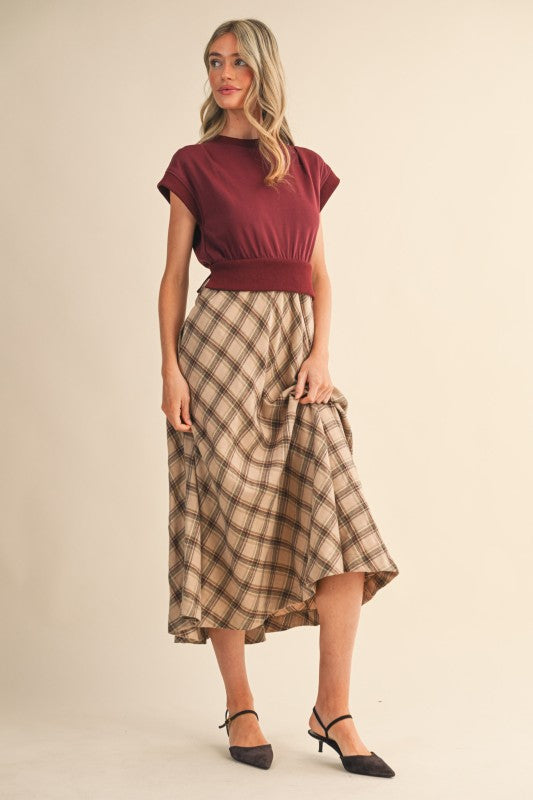 Taupe Plaid Midi Dress