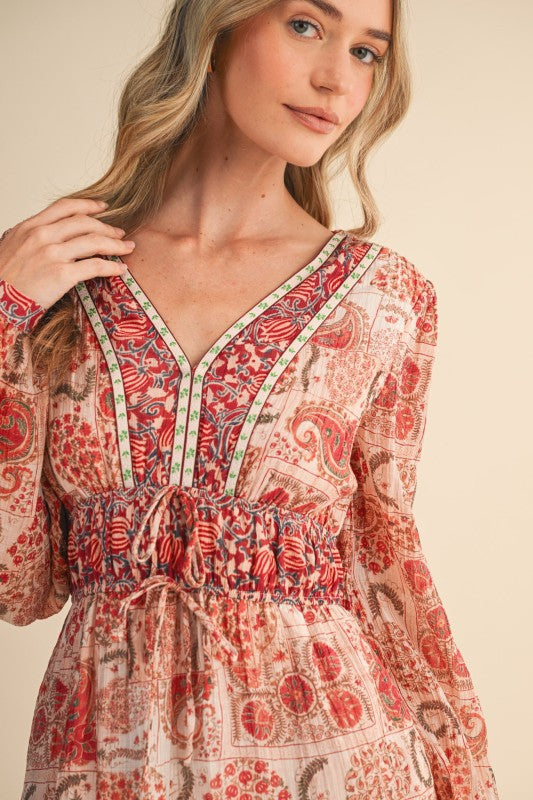 Berry Paisley Print Midi Dress