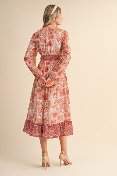 Berry Paisley Print Midi Dress