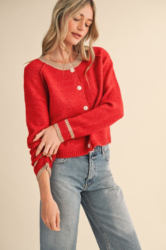 Red & Beige Two Tone Cardigan