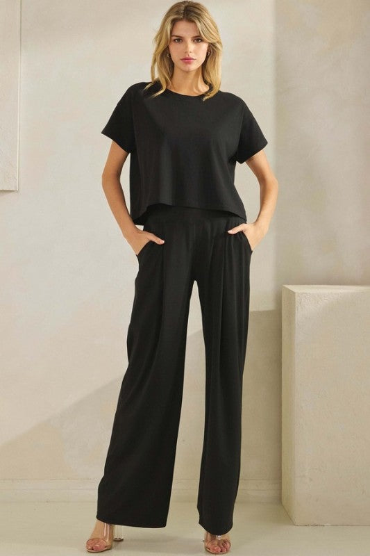 Black Activewear High Rise Wide-leg Pants