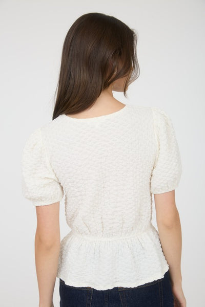 White Bow Puffer Knit Top
