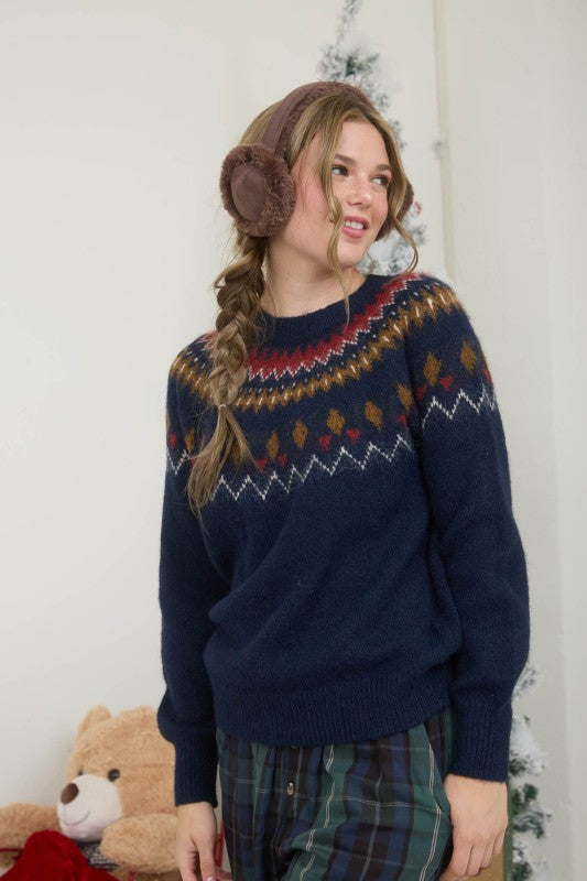 Navy Fair Isle Knit Sweater