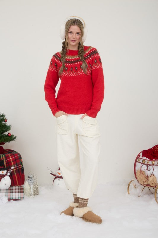 Red Fair Isle Knit Sweater