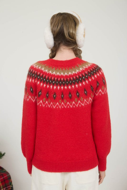 Red Fair Isle Knit Sweater