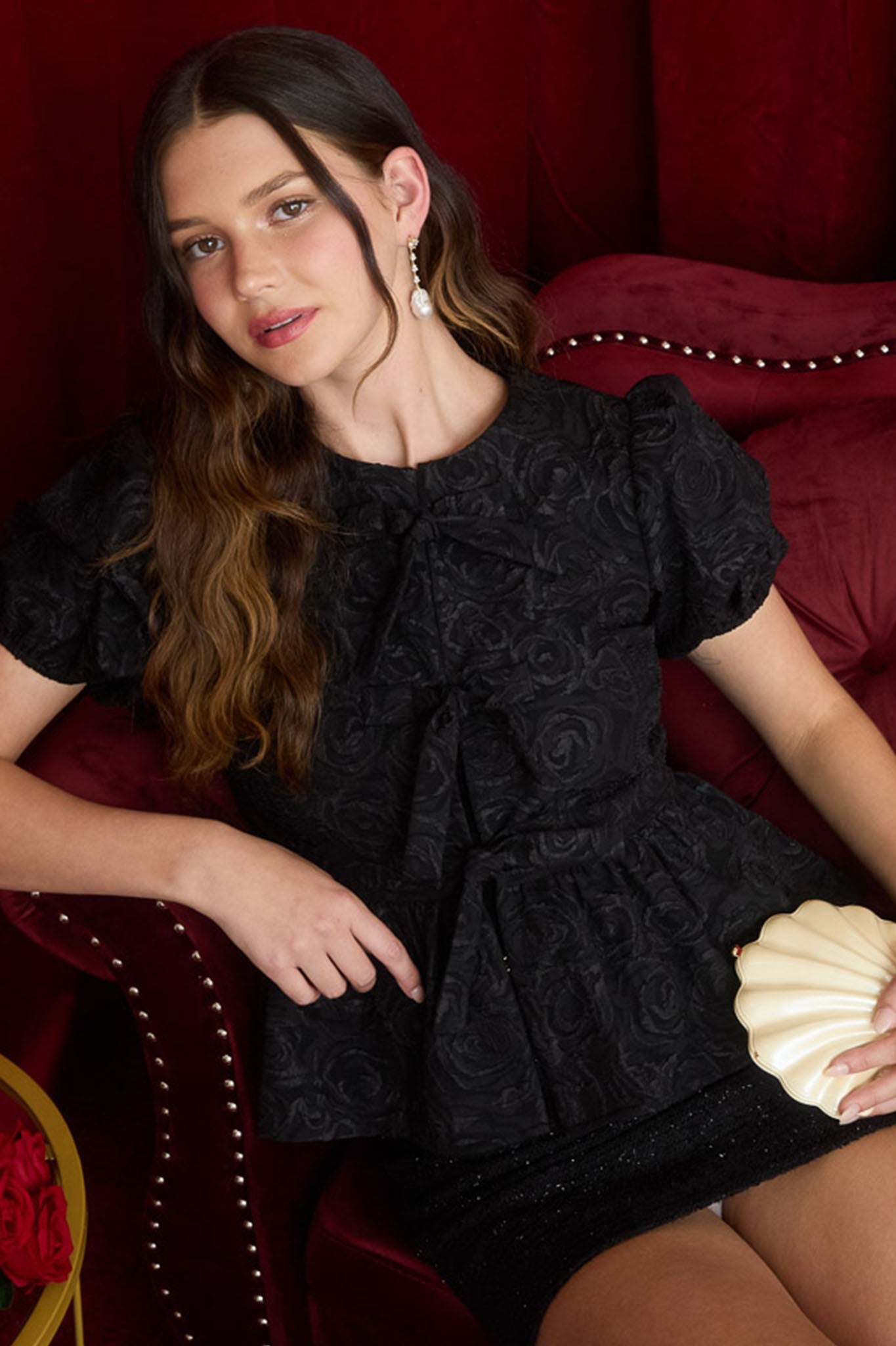 Black Rose Bow Front Top