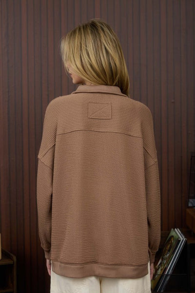 Mocha Half Zip Waffle Knit Top