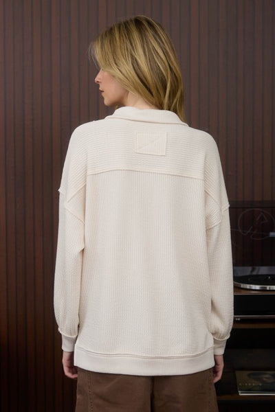 Cream Half Zip Waffle Knit Top