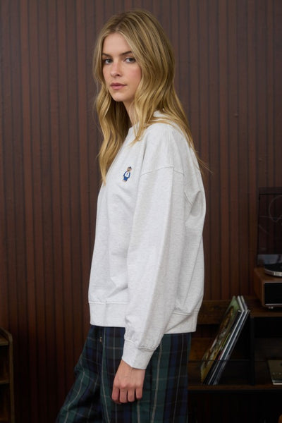 Heather Grey Teddy Embroidery Knit Top