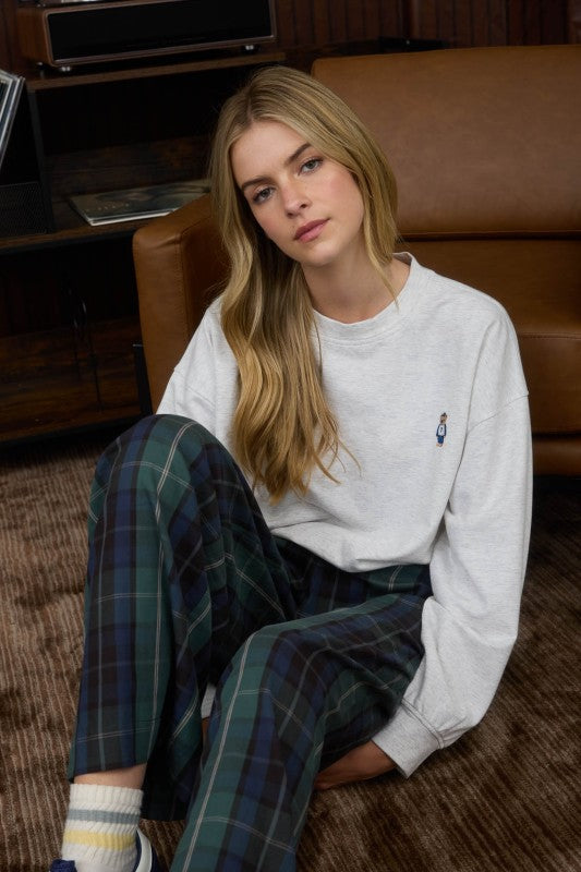 Heather Grey Teddy Embroidery Knit Top