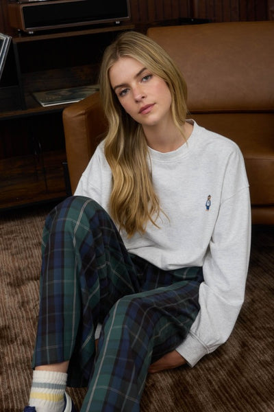 Heather Grey Teddy Embroidery Knit Top