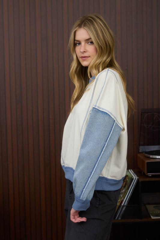 Denim Sleeve Knit Top