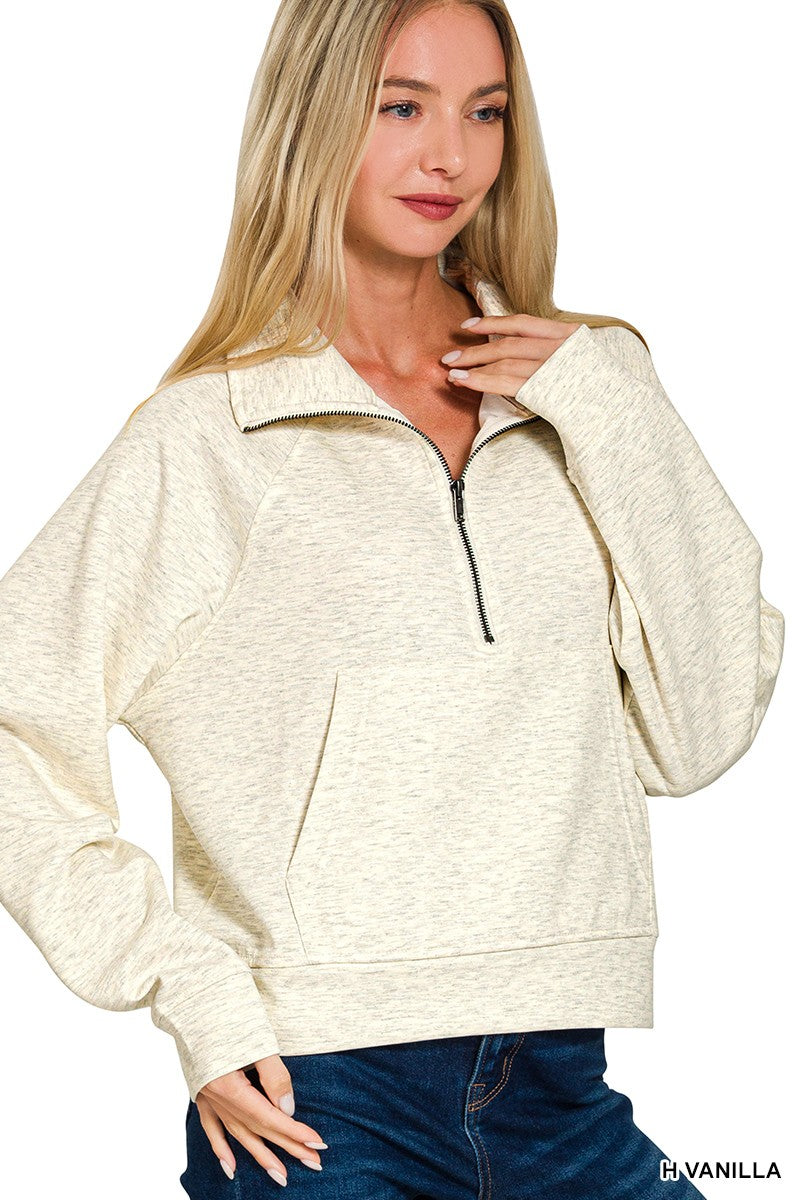 Heather Vanilla Scuba Half Zip Pullover
