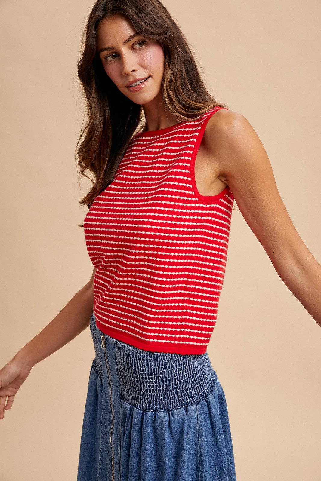 Red Stripe Boatneck Sweater Tank Top