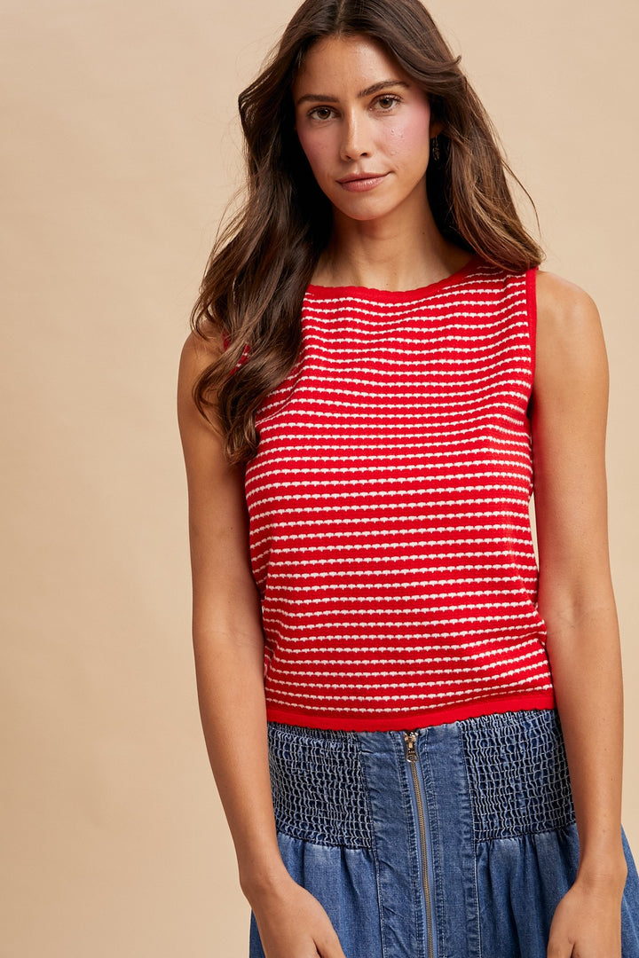 Red Stripe Boatneck Sweater Tank Top