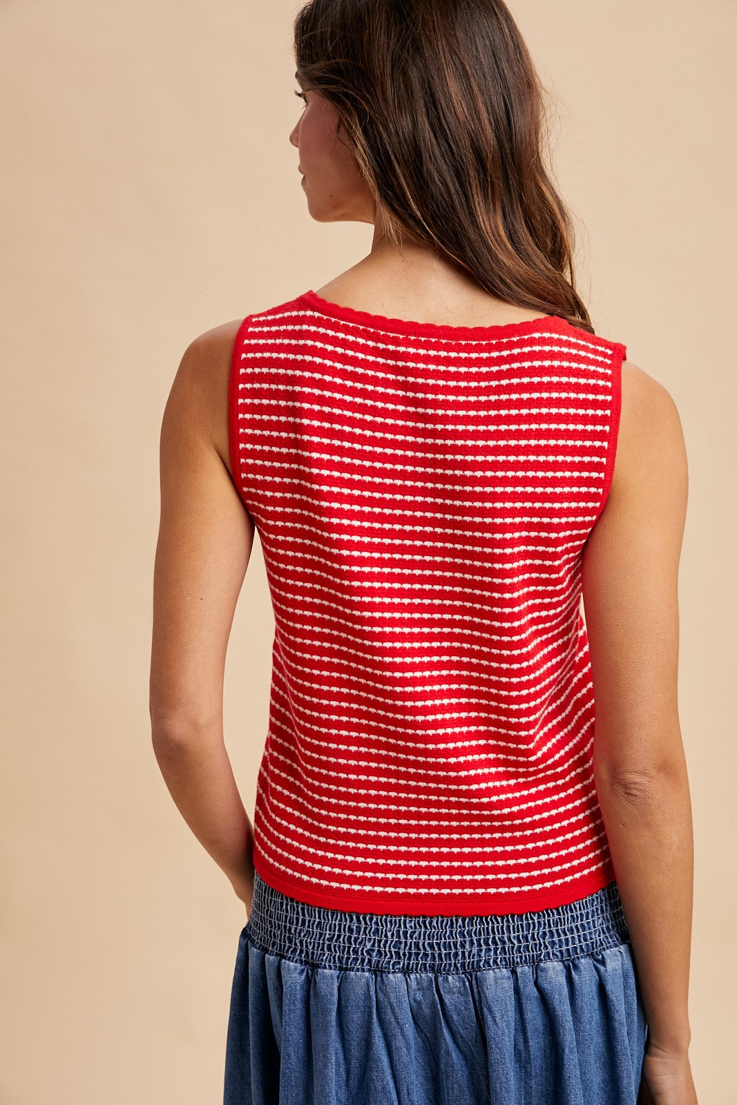 Red Stripe Boatneck Sweater Tank Top
