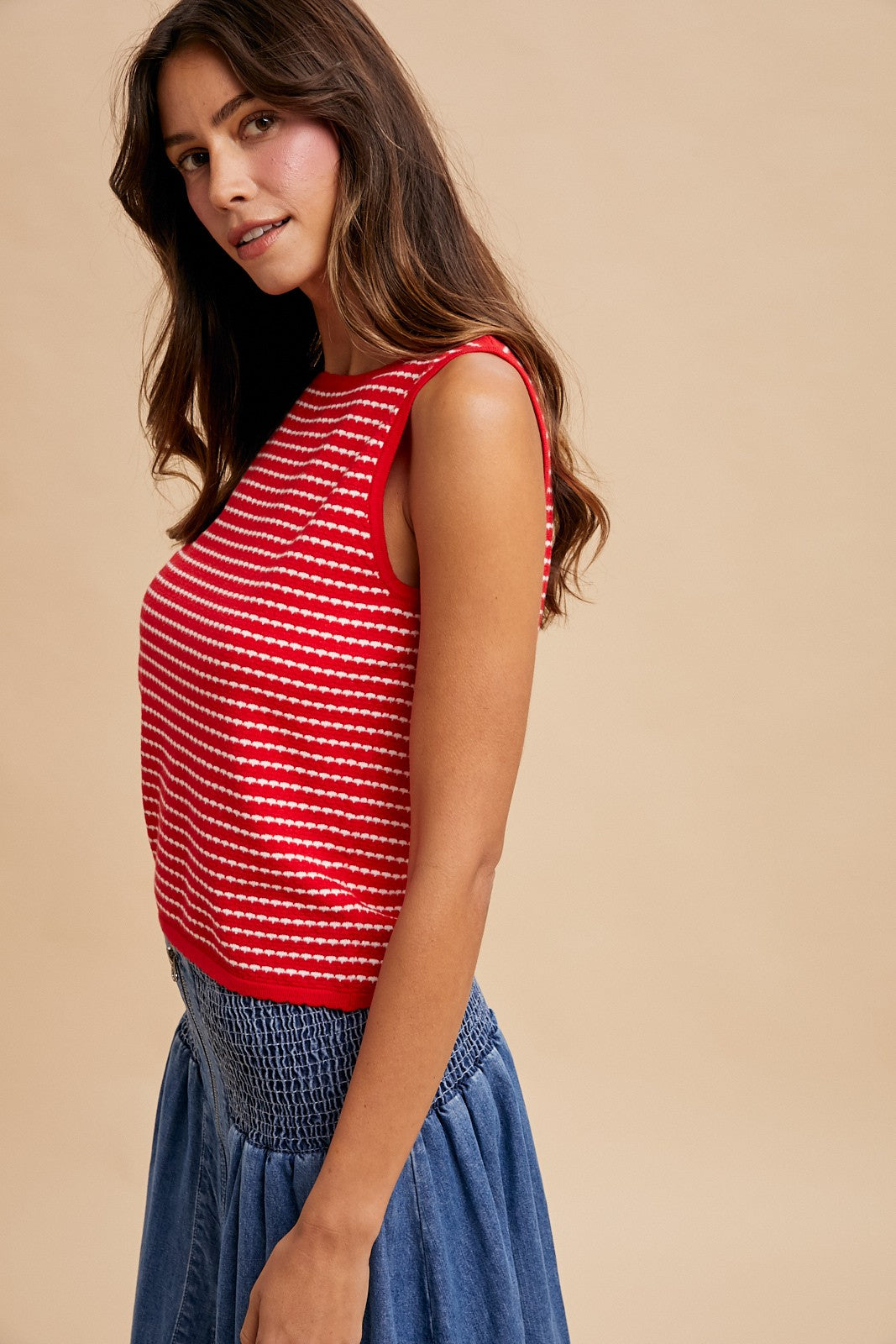 Red Stripe Boatneck Sweater Tank Top