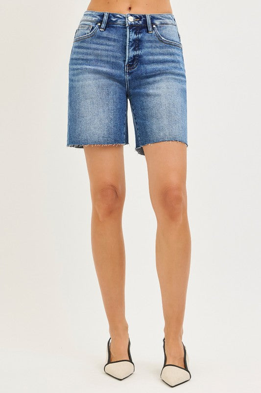 Risen High Rise Raw Hem Long Shorts