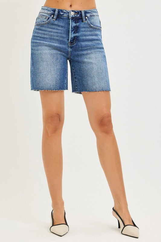 Risen High Rise Raw Hem Long Shorts