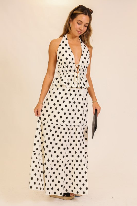 Polka Dot Halter Top & Maxi Skirt Set