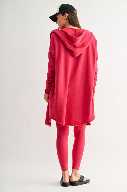 Plum Pink Longline Hoodie Cardigan