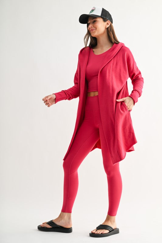 Plum Pink Longline Hoodie Cardigan