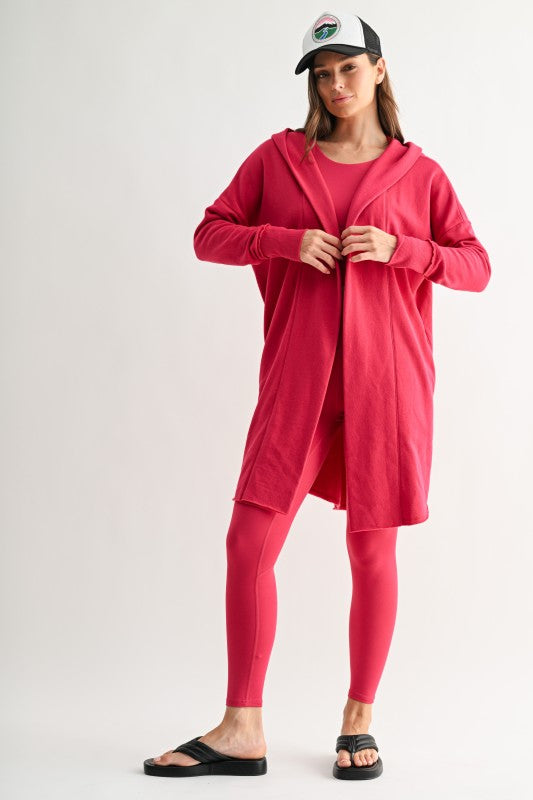 Plum Pink Longline Hoodie Cardigan