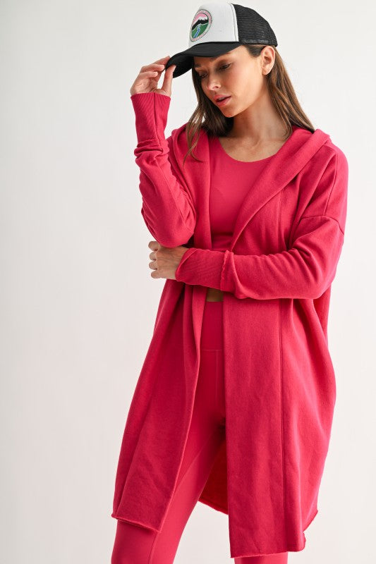 Plum Pink Longline Hoodie Cardigan
