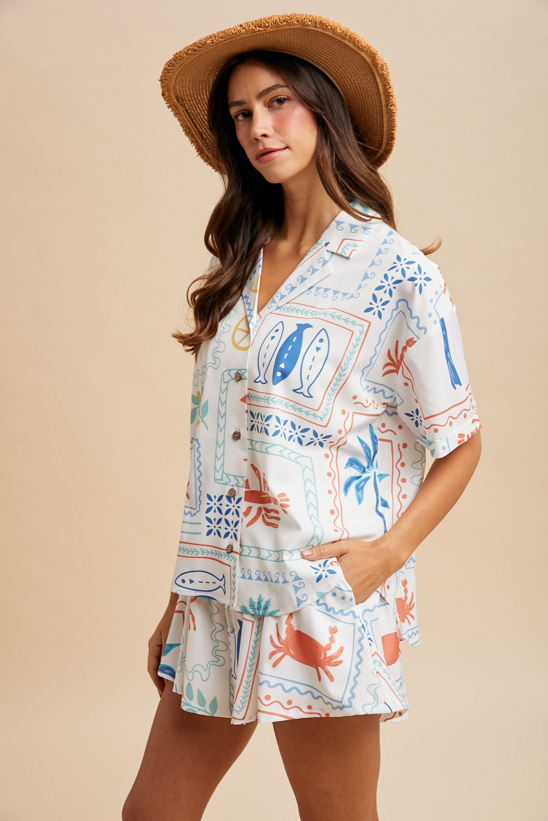 Tropical Print Shirt & Shorts Set