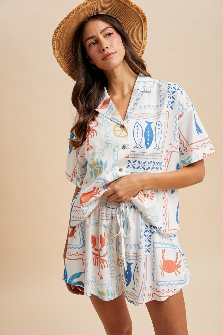 Tropical Print Shirt & Shorts Set