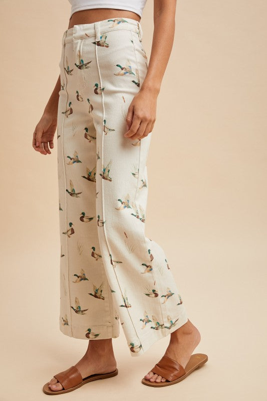 Mallard Print Wide Leg Jeans