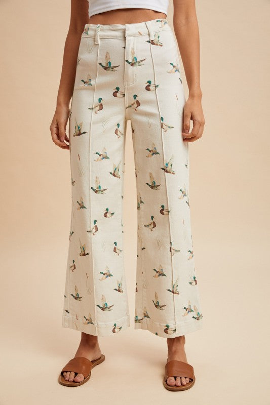 Mallard Print Wide Leg Jeans
