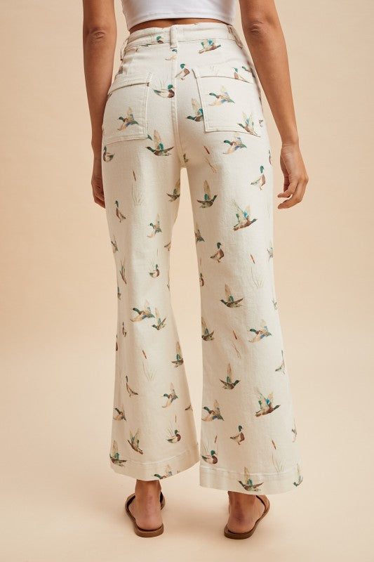 Mallard Print Wide Leg Jeans