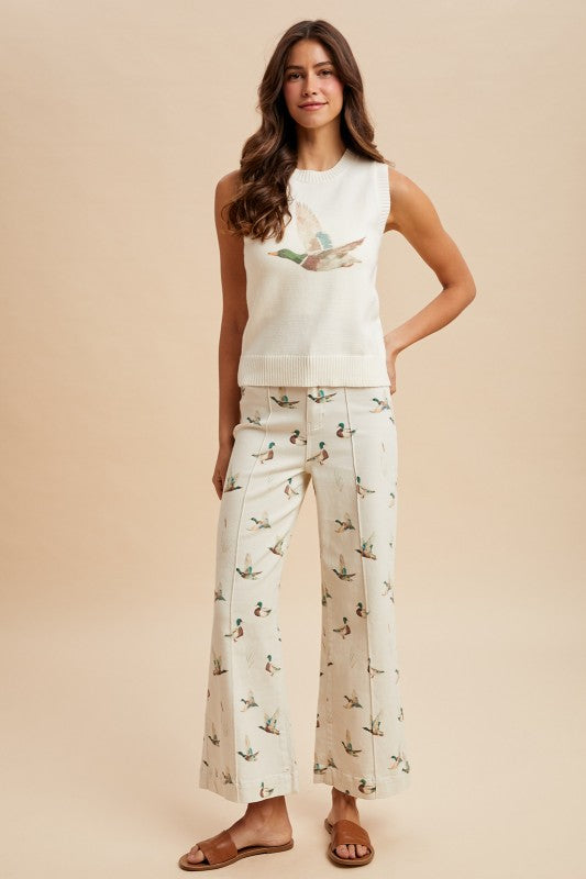 Mallard Print Wide Leg Jeans