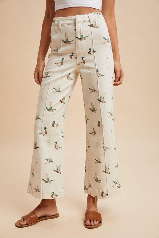 Mallard Print Wide Leg Jeans