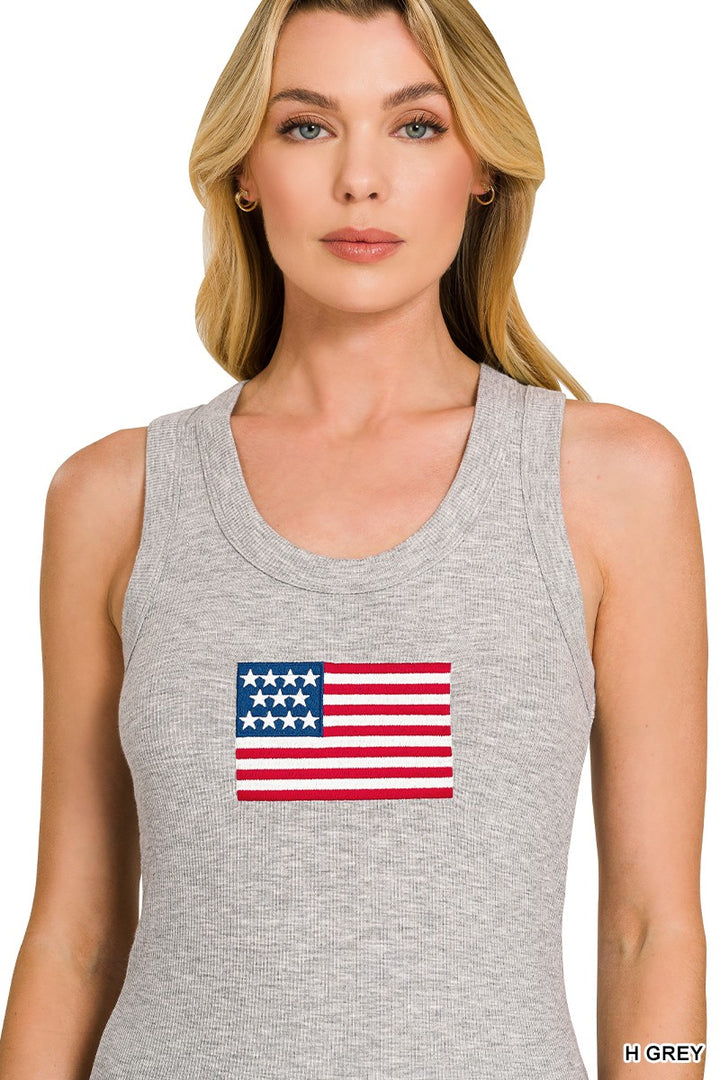 Heather Grey American Flag Tank Top