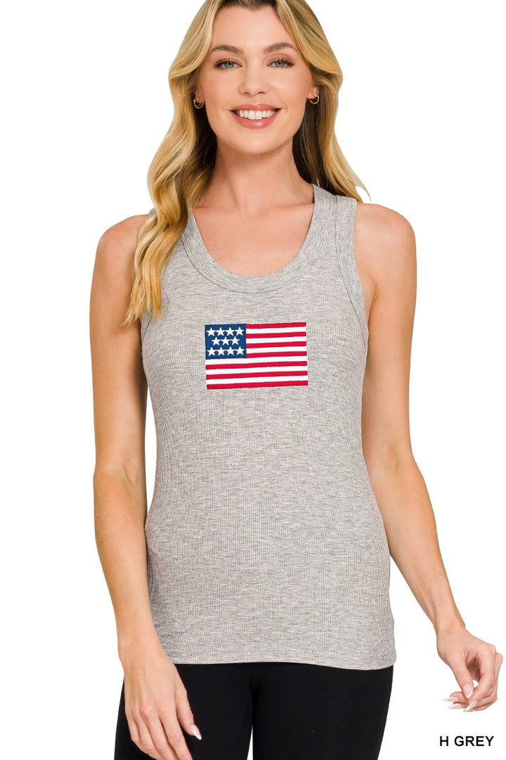 Heather Grey American Flag Tank Top