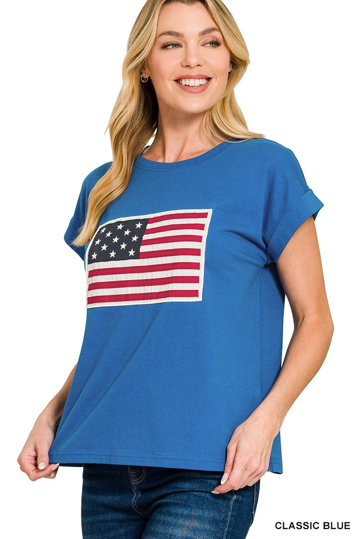 Blue American Flag Patch Tee