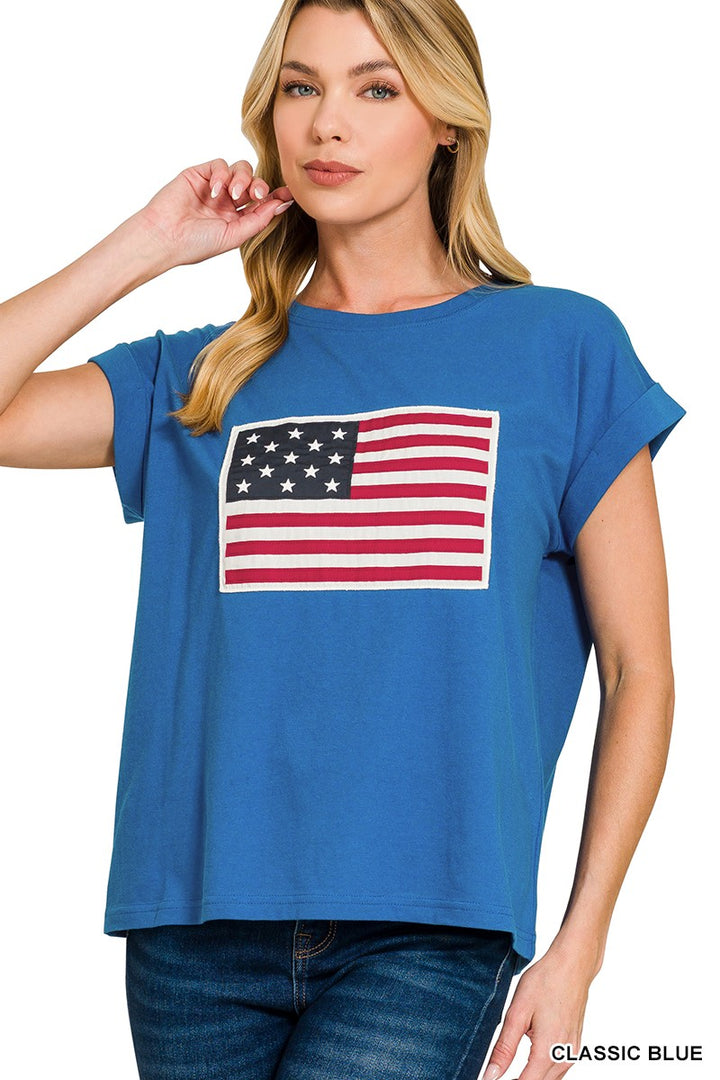 Blue American Flag Patch Tee