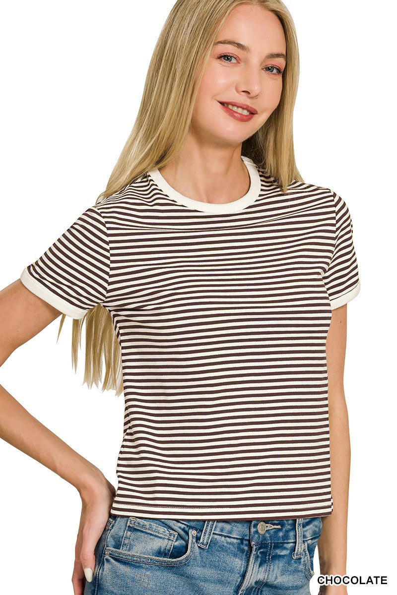 Chocolate Striped Banded Tee
