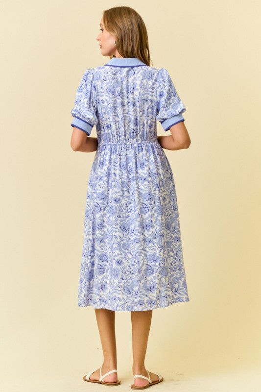 Perriblue Floral Print Midi Shirt Dress