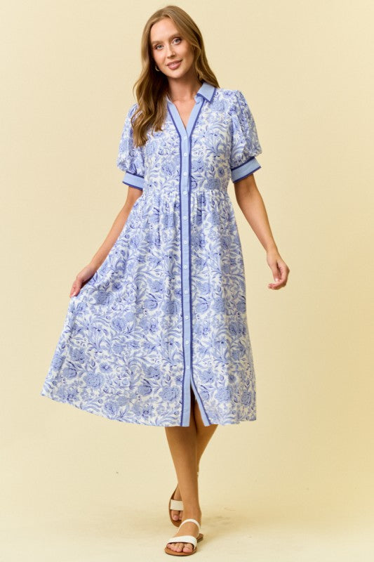 Perriblue Floral Print Midi Shirt Dress